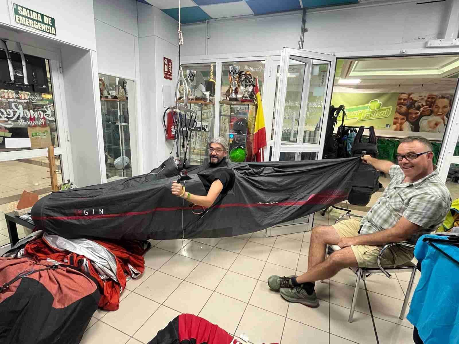 Paragliding pilots getting ready to take off in Tenerife